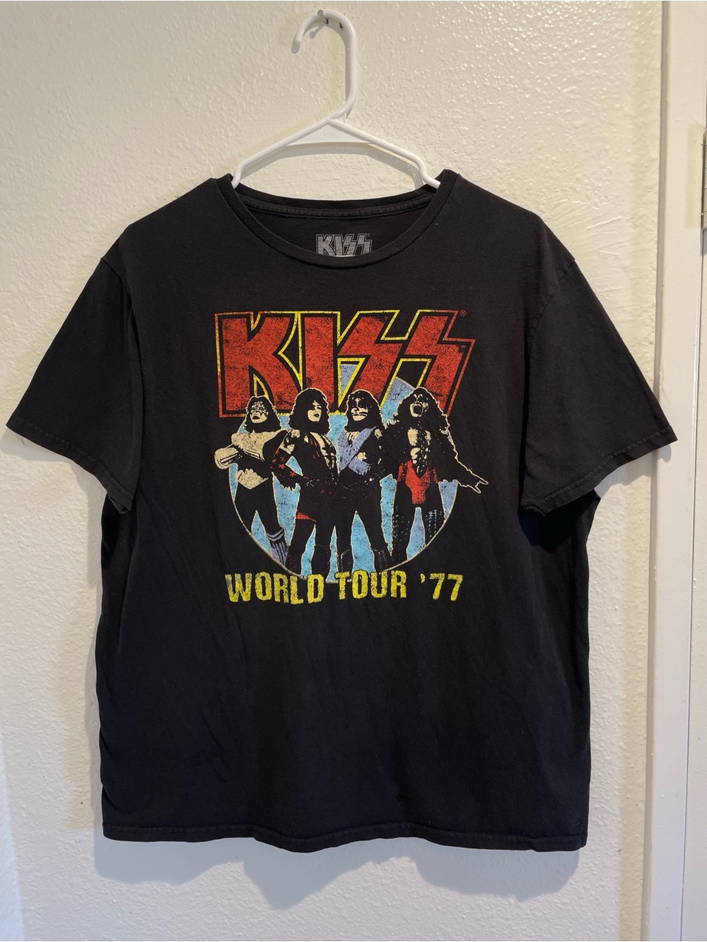 KISS World Tour 77 Graphic Tee Shirt Mens Large Black Rock Band Short Sleeve L